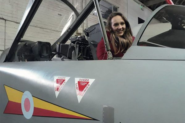 Lady in cockpit of aircraft at Boscombe Down