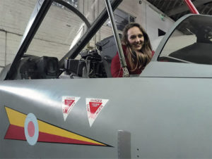 Lady in cockpit of aircraft at Boscombe Down